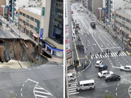 В Японии отремонтировали 30-метровую пропасть на дороге за 48 часов
