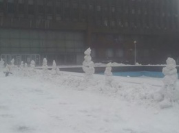 Возле Запорожского облсовета выстроили стену из снеговиков