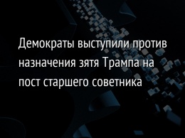 Демократы выступили против назначения зятя Трампа на пост старшего советника