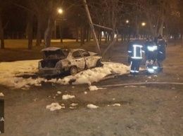 В Харькове авто влетело в столб и сгорело