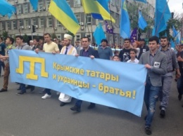 Крымские татары у дома Джемилева митингуют против продуктовой блокады