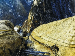 Туристы сняли на видео самый опасный спуск с горы в Китае