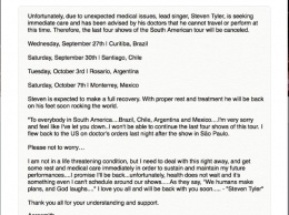 Aerosmith отменили тур по Южной Америке из-за болезни Стивена Тайлера
