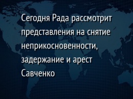 Сегодня Рада рассмотрит представления на снятие неприкосновенности, задержание и арест Савченко