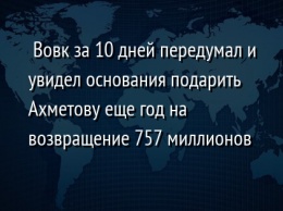 Вовк за 10 дней передумал и увидел основания подарить Ахметову еще год на возвращение 757 миллионов