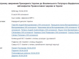 В Раде зарегистрировали постановление об автокефалии Украинской православной церкви