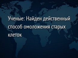 Ученые: Найден действенный способ омоложения старых клеток