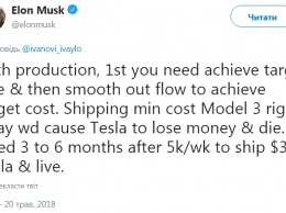 Илон Маск заявил, что бюджетный электроавтомобиль Model 3 может разорить Tesla