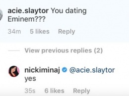 Певица Ники Минаж заявила, что у нее романтические отношения с рэпером Эминемом