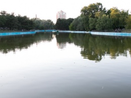 Самый большой пруд дендропарка Победы украсил разноцветный фонтан. Фото