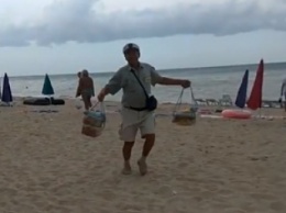Продавец креветки в Кирилловке повеселил пляж, позабыв о товара (видео)