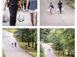 Полицейский в США помог женщине донести пакеты в гору после пожара