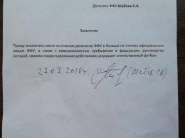 Сергей Шебек написал заявление в связи с коррупционной деятельностью ФФУ (ФОТО)