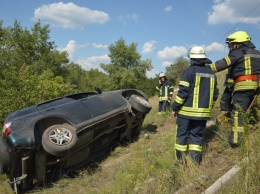 В Днепре автомобиль упал с моста на остров, водитель чудом выжил