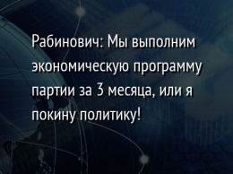 Рабинович: Мы выполним экономическую программу партии за 3 месяца, или я покину политику!