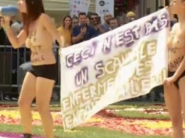 Активистки Femen растоптали знаменитый цветочный ковер в Брюсселе