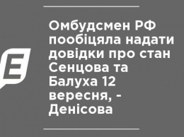 Омбудсмен РФ пообещала предоставить справки о состоянии Сенцова и Балуха 12 сентября, - Денисова