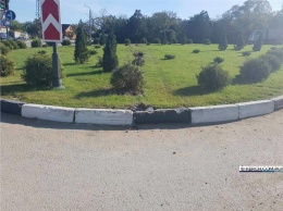 В Керчи водитель заехал на автомобильное кольцо и повредил зеленые насаждения