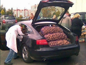 Обычный день в Беларуси: сколько мешков с картошкой влезет в Теслу!