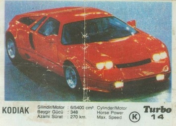 Единственный в мире спорткар Kodiak F1 - герой вкладыша жвачки Turbo №14