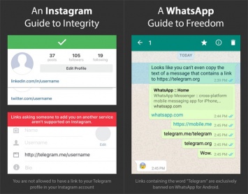 Instagram заблокировал ссылки на Telegram