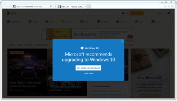 Microsoft показывает рекламу Windows 10 в Internet Explorer