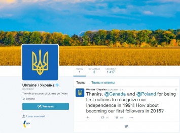 В Twitter появился аккаунт Украины