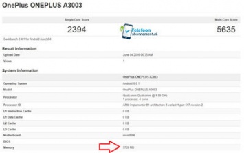 Версия OnePlus 3 с 6 ГБ ОЗУ "засветилась" в тестере Geekbench