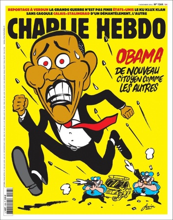 После победы Трампа Charlie Hebdo выпустил карикатуру как Обама убегает от полиции