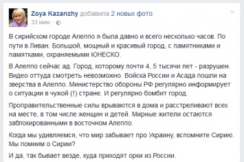 Соратница Гурвица негодует из-за освобождения Алеппо от исламских радикалов