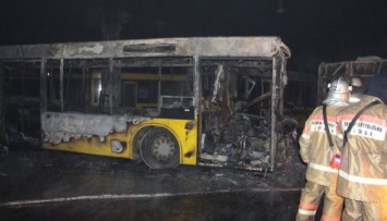 В Киеве горел автопарк: шесть автобусов повреждены