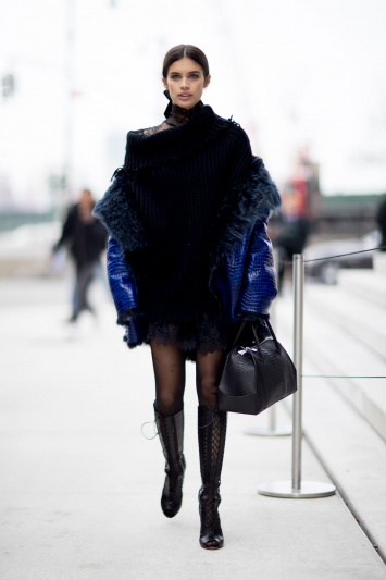 Зимний уличный стиль моделей на Неделе моды в Нью-Йорке