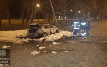 В Харькове авто влетело в столб и сгорело