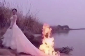 Ради эффектных фото: китайская невеста решила поджечь подвенечное платье