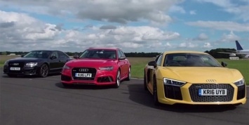 Видео: Audi R8, RS6 и S8 сравнили в гонке на дрэговой прямой