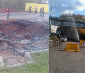 В Ижевске из-под асфальта на набережной бьет фонтан