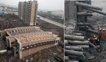 Сделано в Китае: многоэтажный дом упал, но не рассыпался