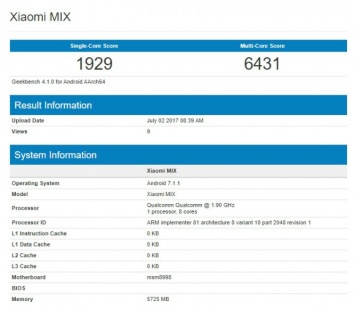 Xiaomi Mi Mix 2 прошел тестирование в Geekbench