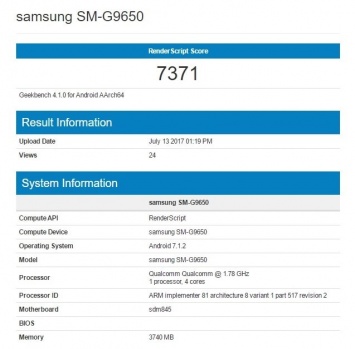 Samsung Galaxy S9 со Snapdragon 845 протестирован в Geekbench