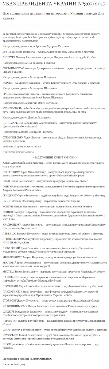 Порошенко сделал почетными юристами Холодницкого, нардепа Емца и зятя экс-главбуха ГПУ