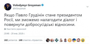 В соцсетях распространяют фейковый твит Гройсмана в поддержку российского коммуниста Грудинина