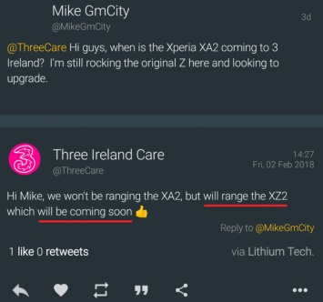 Ирландский оператор пообещал скорый анонс Sony Xperia XZ2
