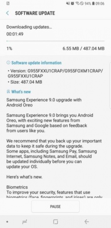 Samsung Galaxy S8 начал обновляться до Android 8.0 Oreo