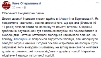 В Киеве четыре наряда полиции прибыли задерживать хулиганов в "Ашане". Видео 18+