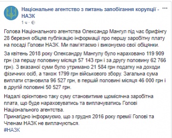 Почти 100 000 гривен. Новый глава НАПК Мангул получил первую зарплату за апрель