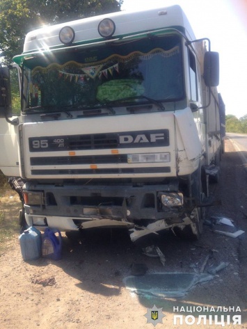 Под Вознесенском грузовик DAF врезался в Geely, водителя легковушки забрали в больницу