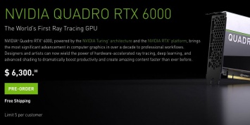 NVIDIA открыла предзаказ на Quadro RTX 6000 за $6300