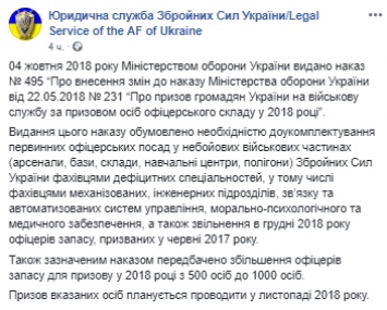 В ноябре в ряды украинской армии призовут из запаса тысячу офицеров, которых не хватает