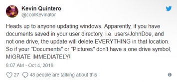 Октябрьское обновление Windows 10 заподозрили в удалении пользовательских файлов