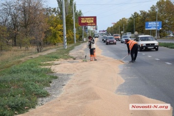 В Николаеве из зерновоза на ходу высыпалось около 10 тонн зерна
